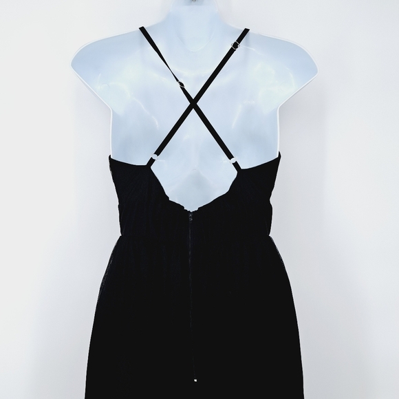 Black Full Length Deep‎ V Neckline Lux Chiffon Formal Dress Size Small - Picture 8 of 14